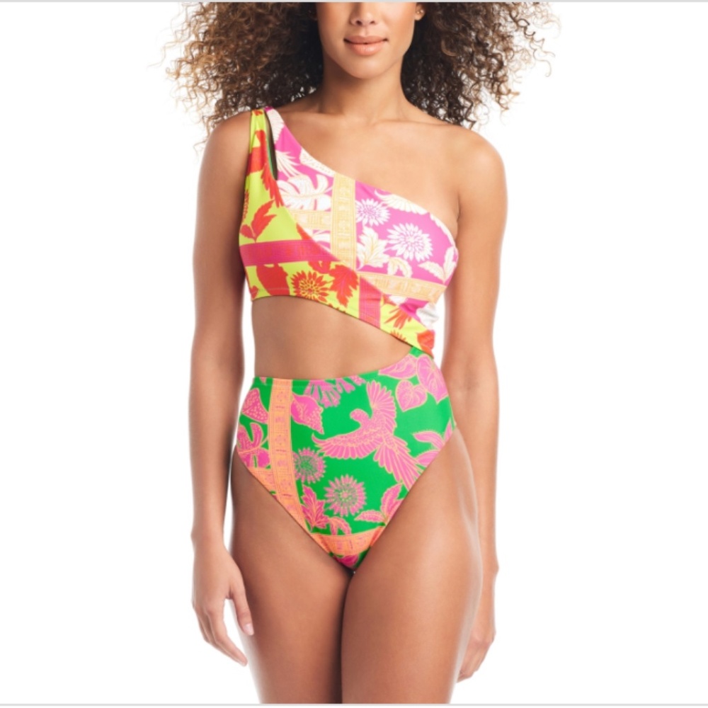 NWT Bar Iii Women's One-Shoulder Cut-Out One-Piece Swimsuit,Multi